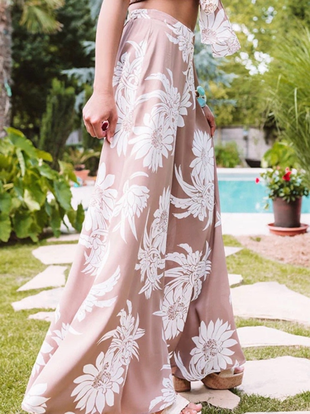 Impressions Mimosa Sipping Floral Two-Piece Tie-Front Wide Leg Pantsuit L NIP - Picture 7 of 13